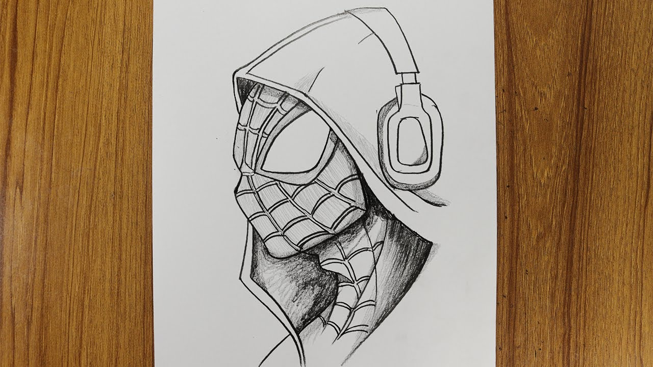 Pencil sketch Spiderman with headphones | Step by step for beginners drawing Spider - Man