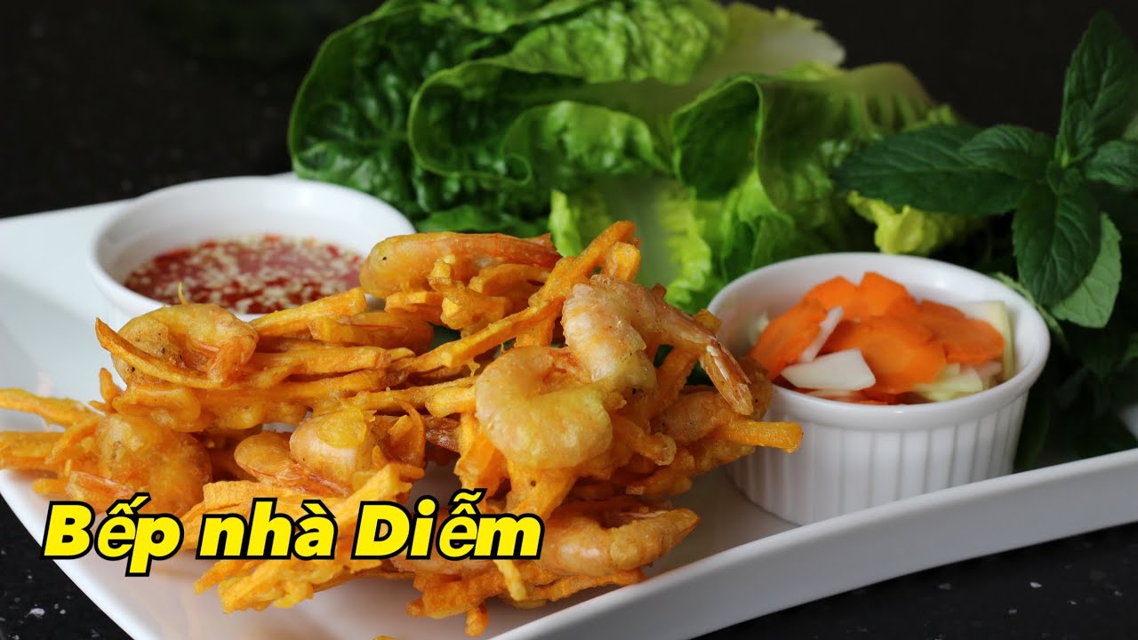 Bánh tôm chiên khoai lang giòn rụm - Fried sweet potato with shrimp cake | Bếp Nhà Diễm |