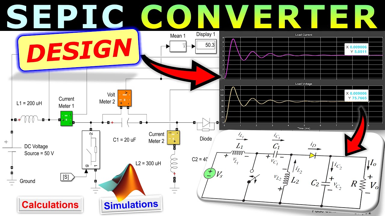 ⚡ DC-DC SEPIC Converter Design 🔋 Power Electronics ⭐ Calculations & MATLAB/Simulink Simulations