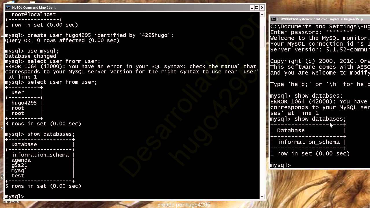 crear usuario y asignar privilegios en MySql