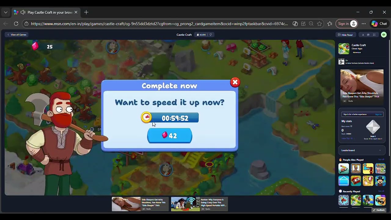 aku bermain game castle craft..