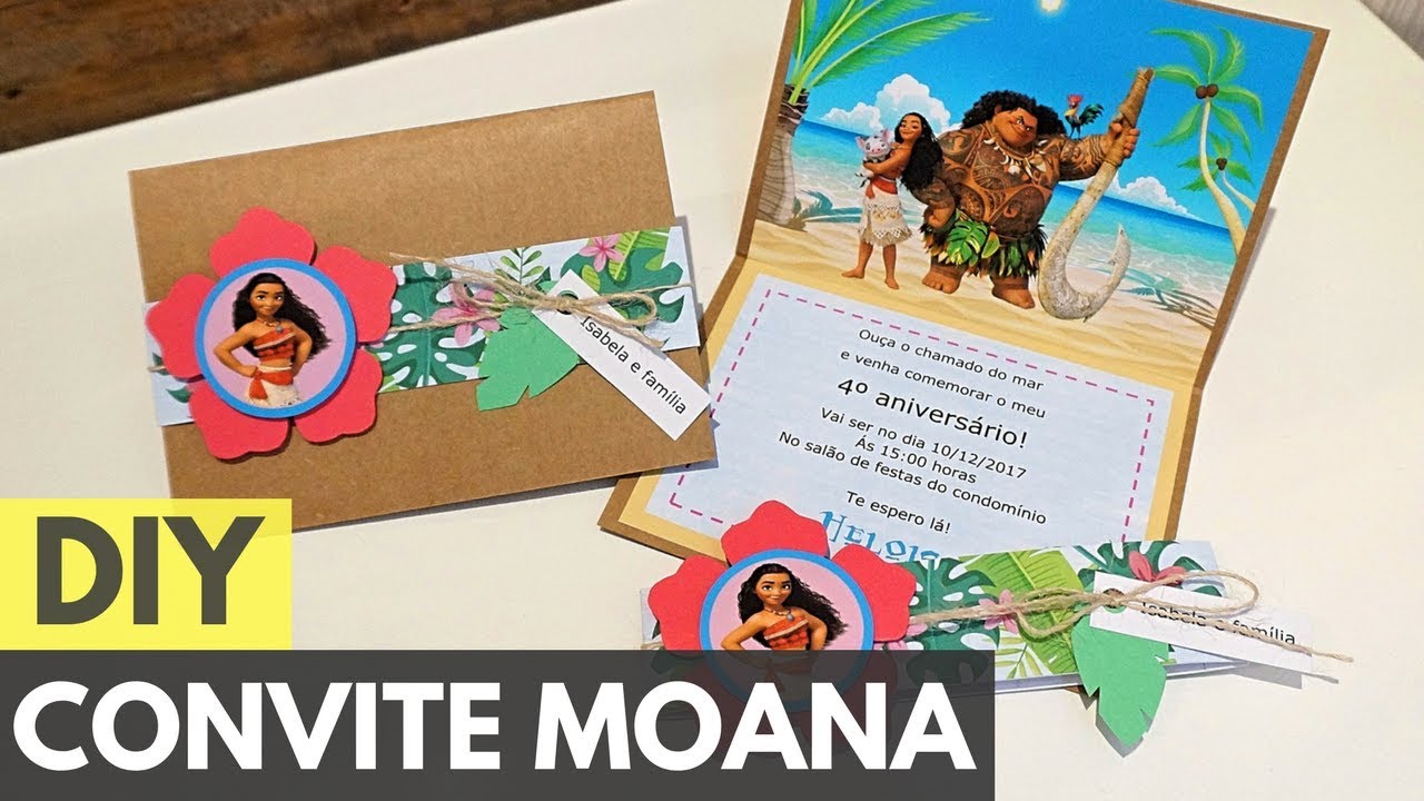 Convite de aniversário MOANA #PapelEmTudo |DIY - Faça você mesmo