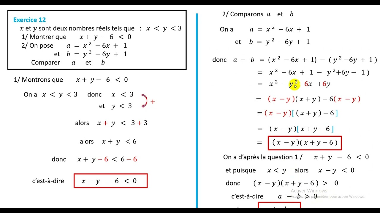 ordre et opérations dans R correction Ex12;13;14;15;16