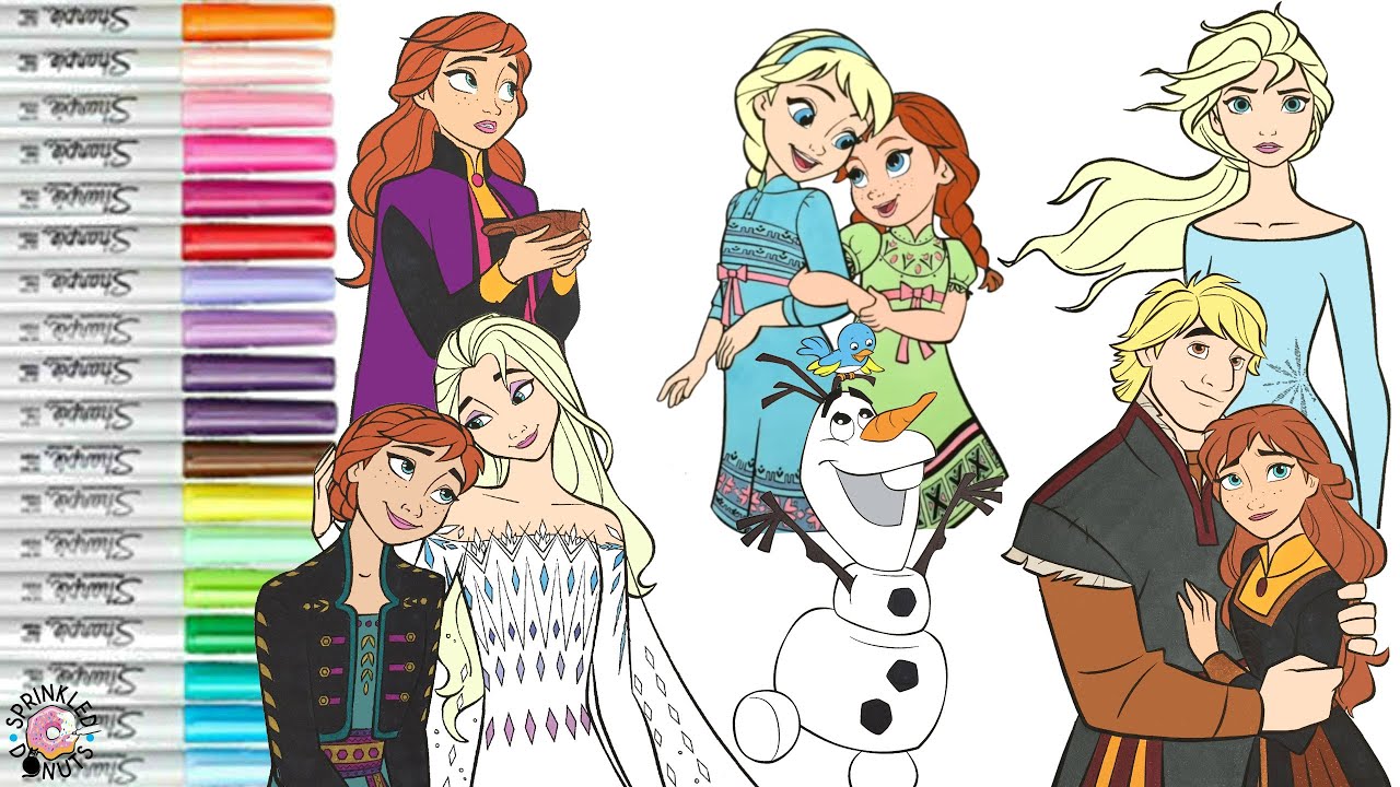 Disney Princess Coloring Book Compilation Frozen Anna Elsa Kristoff Olaf Ryder Honeymaren