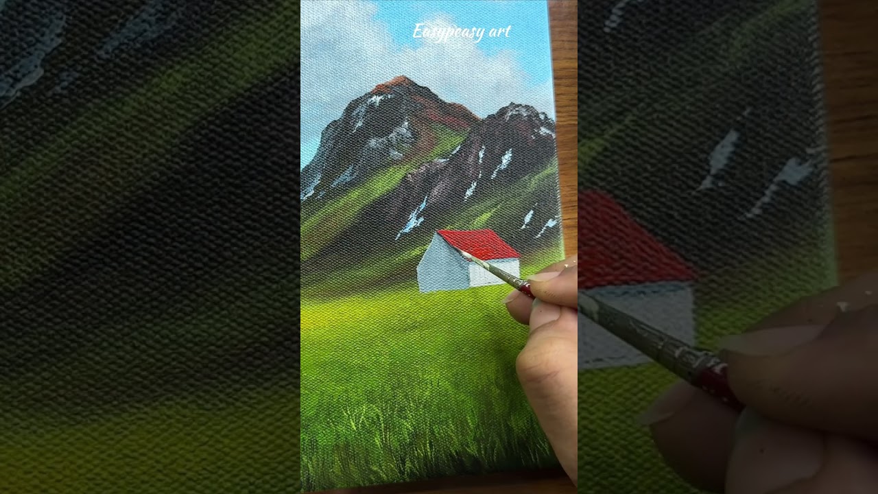 Easy mountain meadow painting with flowers/Acrylic painting tutorial #painting #acrylicscenery #art