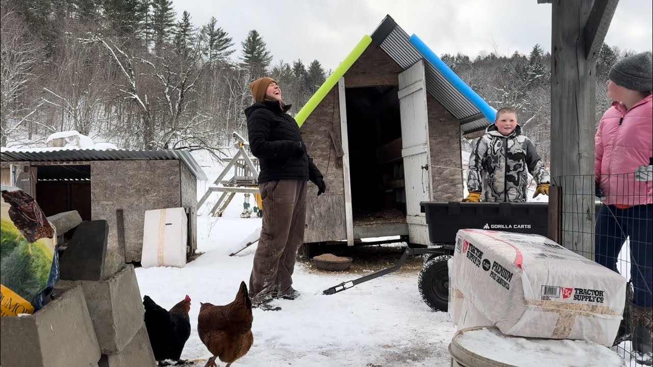 Cleaning out the chicken coop before the cold snap! 