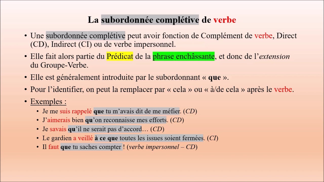 Phrase XIII : la subordonnée complétive