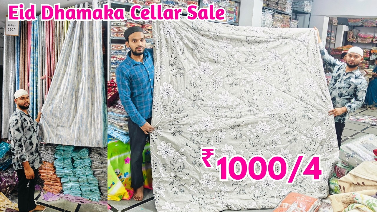 Eid Special Cellar Sale ₹ 1000/4 Cotton Bedsheets Imported Curtains, Crystal Curtains, Tassels