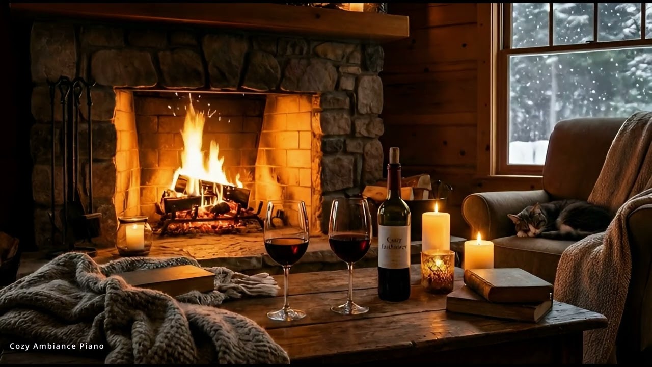 Romantic Piano & Fireplace 🍷 Cozy Ambience for Sleep & Love