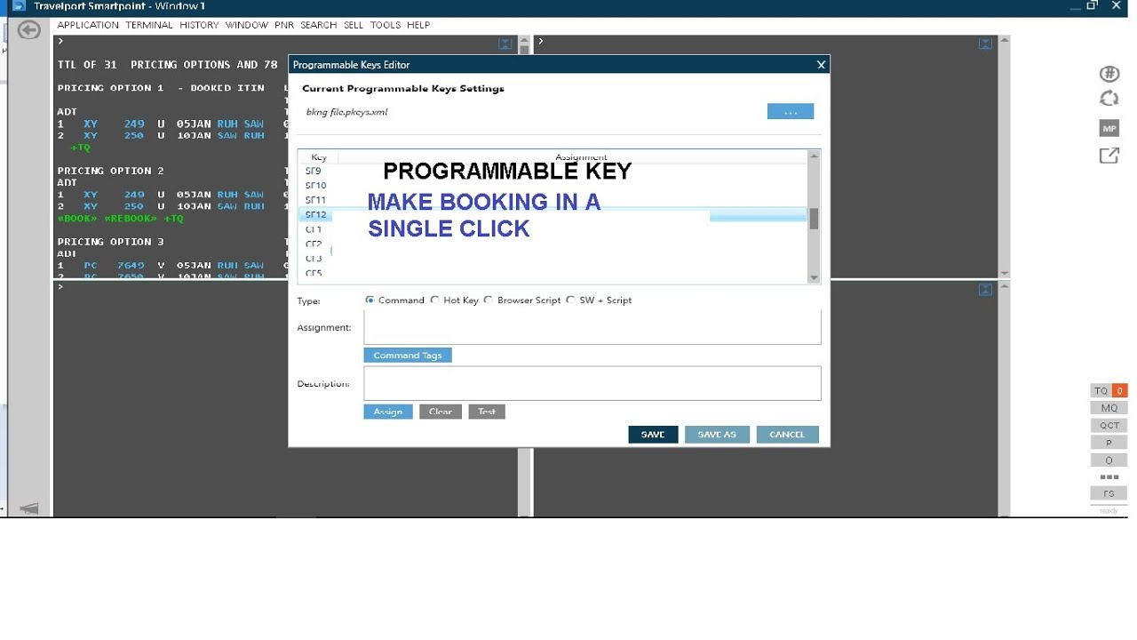 How to make booking/PNR in a Click in Galileo, Programmable keys, Galileo GDS