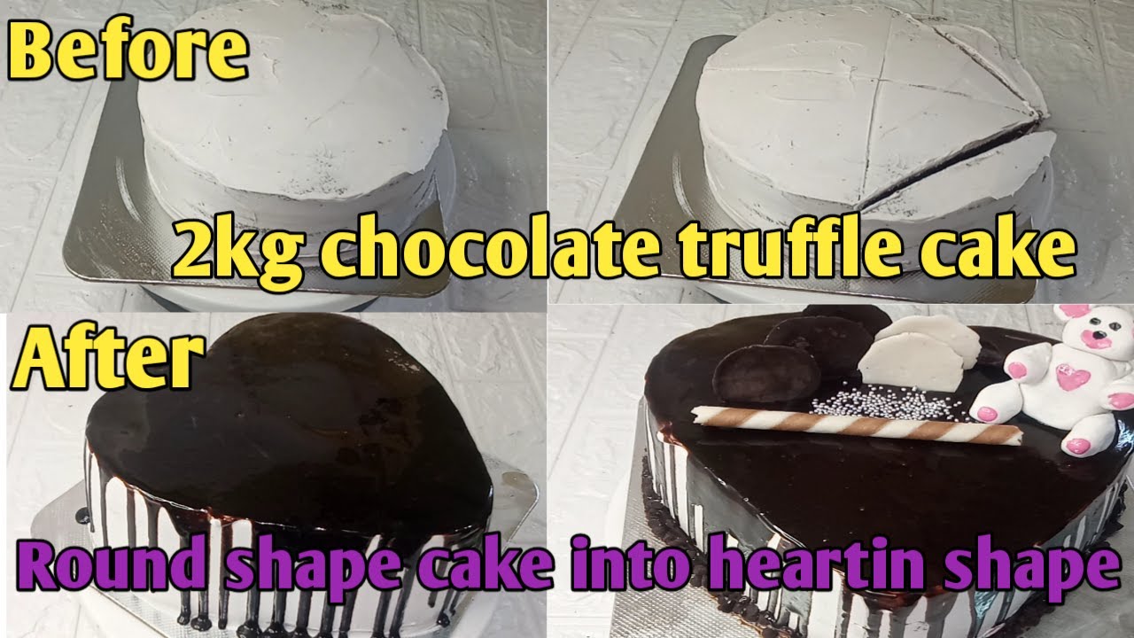 2kg chocolate truffle cake/How to cut round shape cake into heartin shape cake/baking