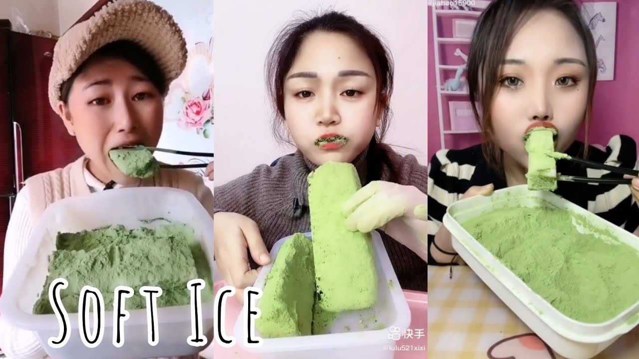 ASMR Heavy Matcha Powder Ice|Soft Ice| Crushed bar | Hard Ice| white Ice eating|V-Good Crunchy Ice