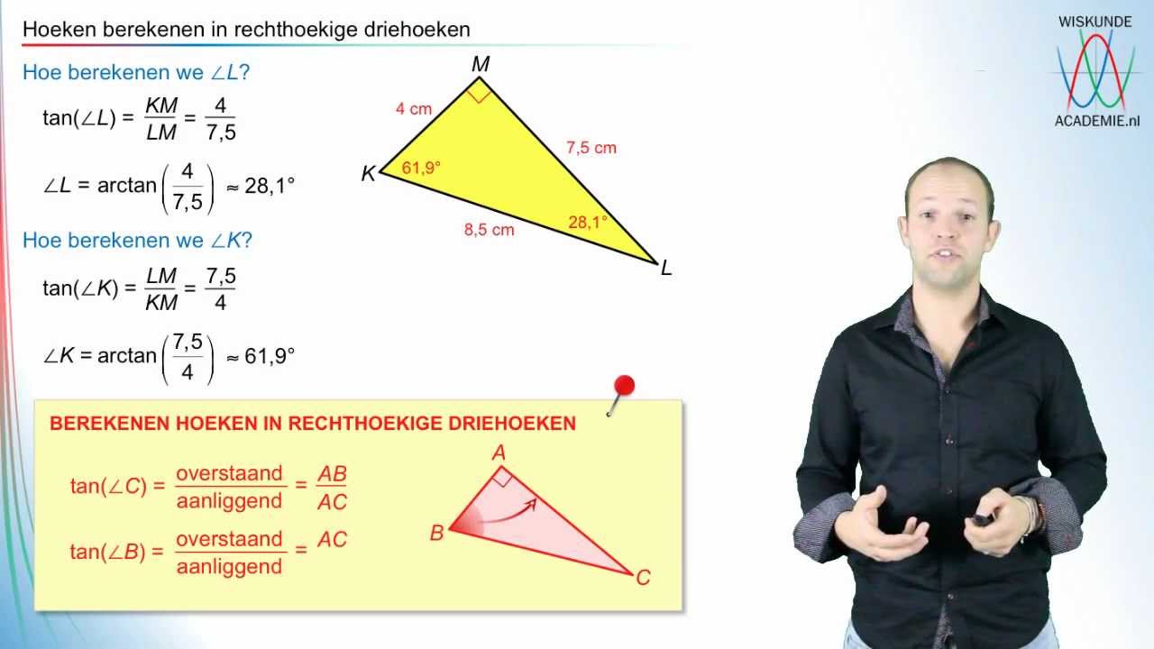 Tangens - hoeken berekenen in rechthoekige driehoeken - WiskundeAcademie