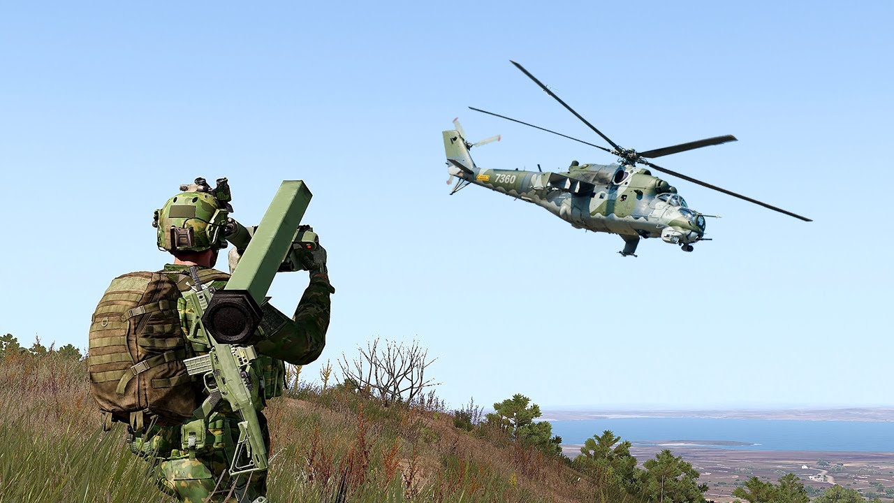Hitting attack helicopters from the mountain with ground ambush missiles
