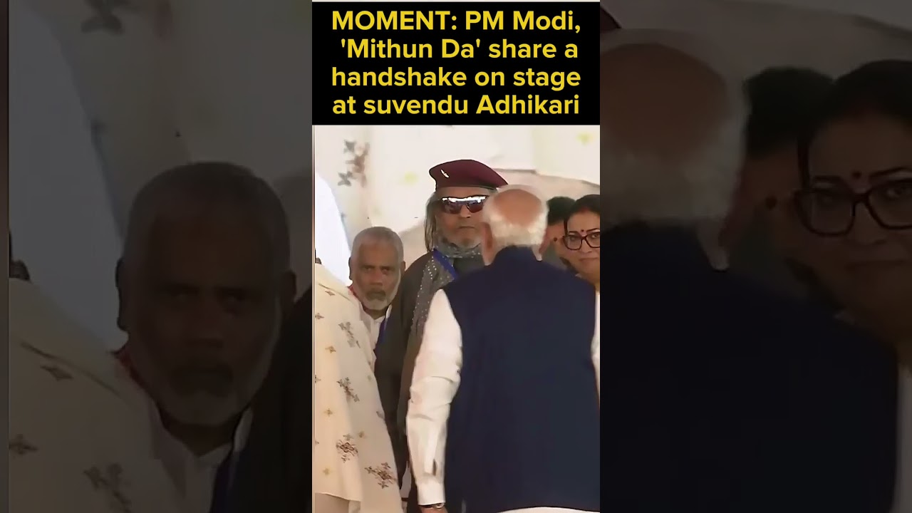 MOMENT: PM Modi, 'Mithun Da' share a handshake on stage at Suvendu Adhikari'#yt#news#shorts