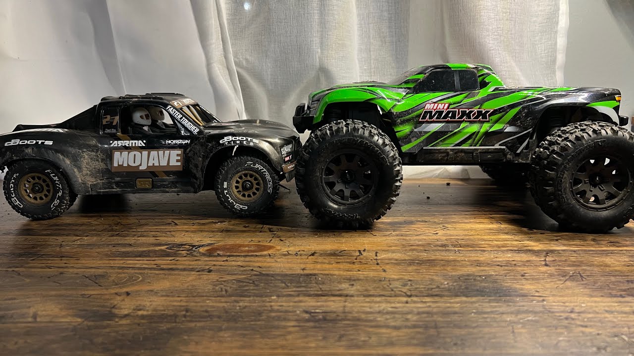 Traxxas Mini Maxx vs. Arrma Mojave Grom!Round 2 Grass,Gravel,Dirt! #traxxas #arrma #rccars