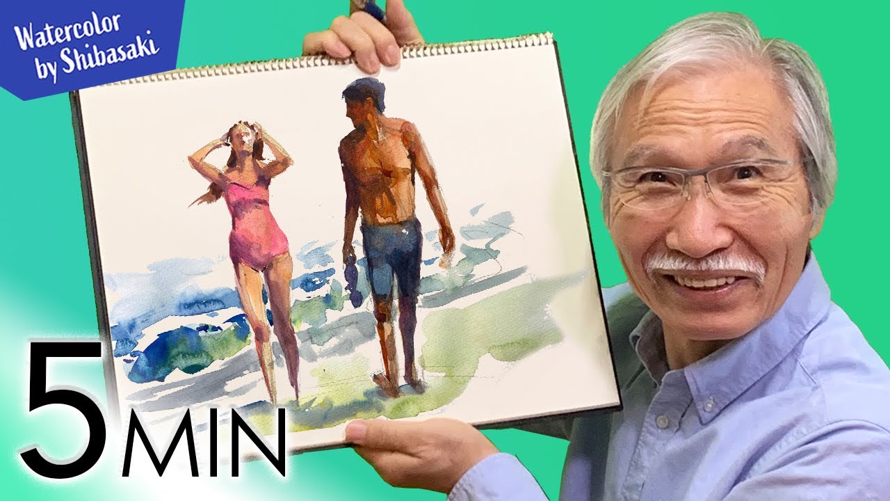 [Eng sub] 5min Easy Watercolor | How to draw men and women: differences in body balance