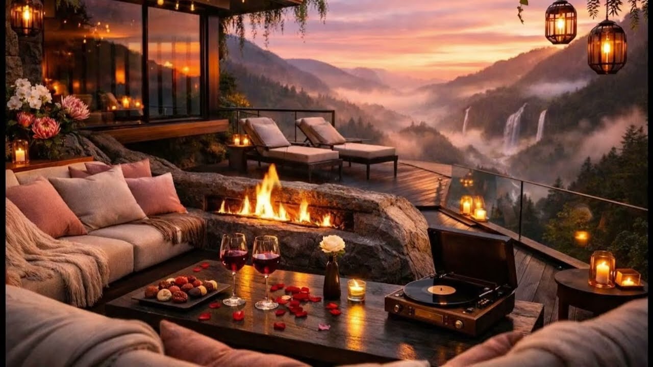 💖 6 Days Until Valentine’s Day | Romantic & Sensual Jazz by the Fireplace 🌅🔥 Cozy Mountain Ambience