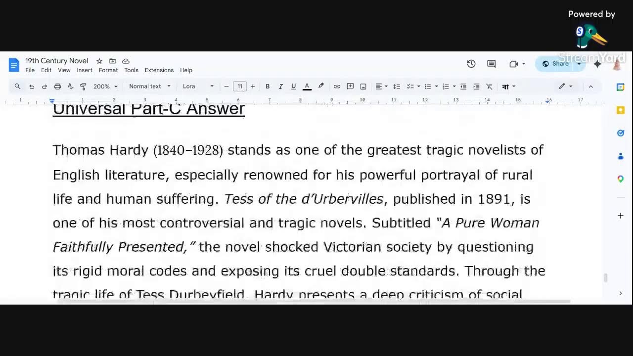 Tess of the d’Urbervilles Summary Class