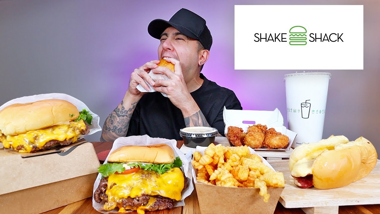 EATING Shack Burger + Double Shack Burger + Spicy Crinkle Cut Fries | Shake Shack Mukbang