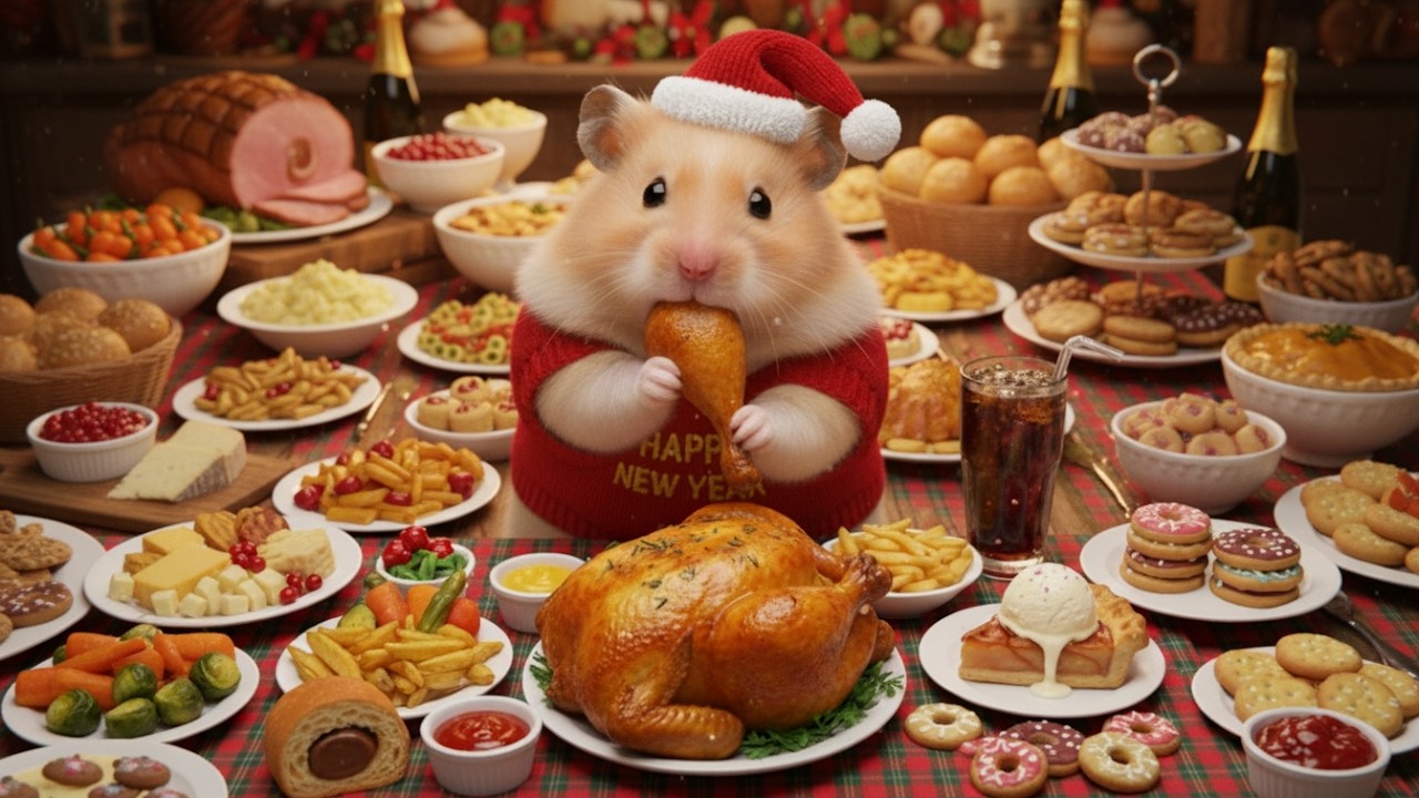 Еда АСМР 🐹 Хэмми не может перестать есть 🍗 | Расслабляющий мукбанг и удача в 2026 году #asmr