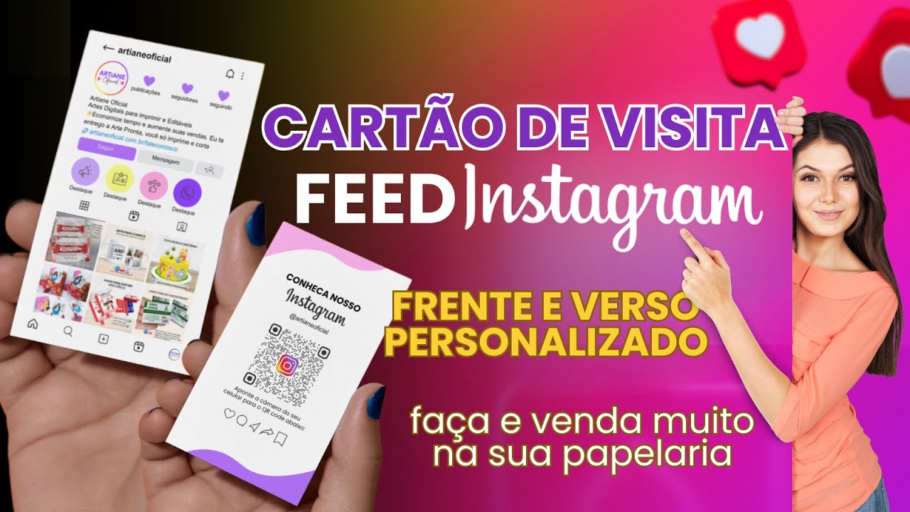 Cartão de visita no formato de Feed do Instagram - Frente e Verso Canva Grátis.