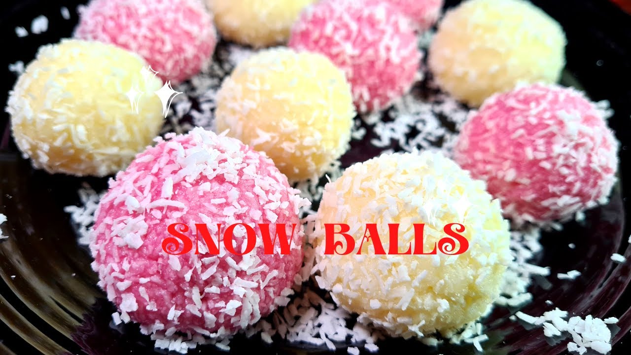 How To Make Snow Balls | Eggless Snowballs | Coconut Ice Snowball Recipe | Coconut Ice balls | Sweet