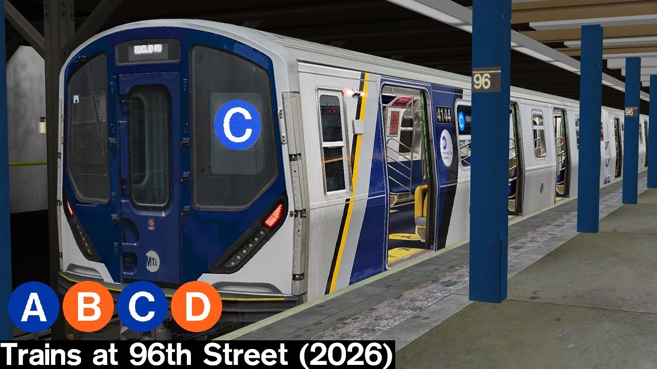 OpenBVE Virtual Railfanning: A, B, C and D Trains at 96th Street (2026)