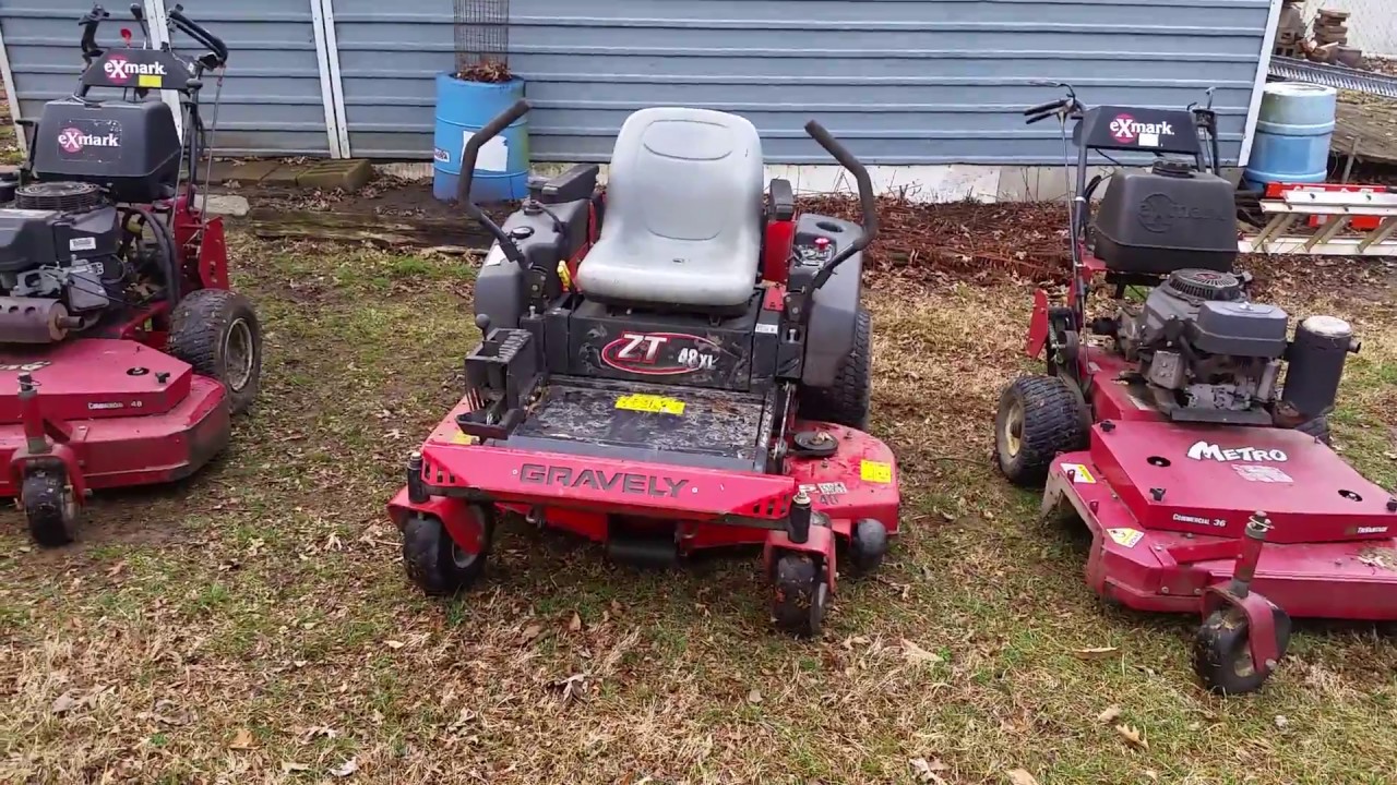 Gravely Zero Turn vs Exmark Hydro Walk Behind vs Exmark Belt Drive walk behind review 2017 setup