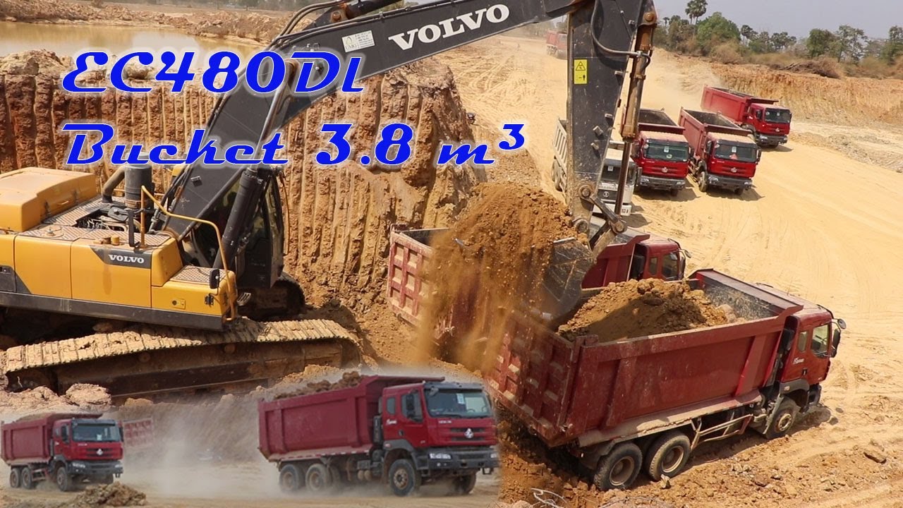 Volvo EC480Dl Excavator Loading Trucks- Excavator digging land