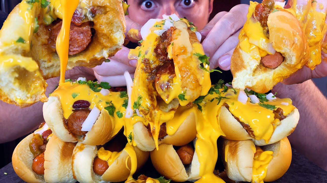 Chili CHEESE Hot Dog Party !! Беспорядочное поедание АСМР!