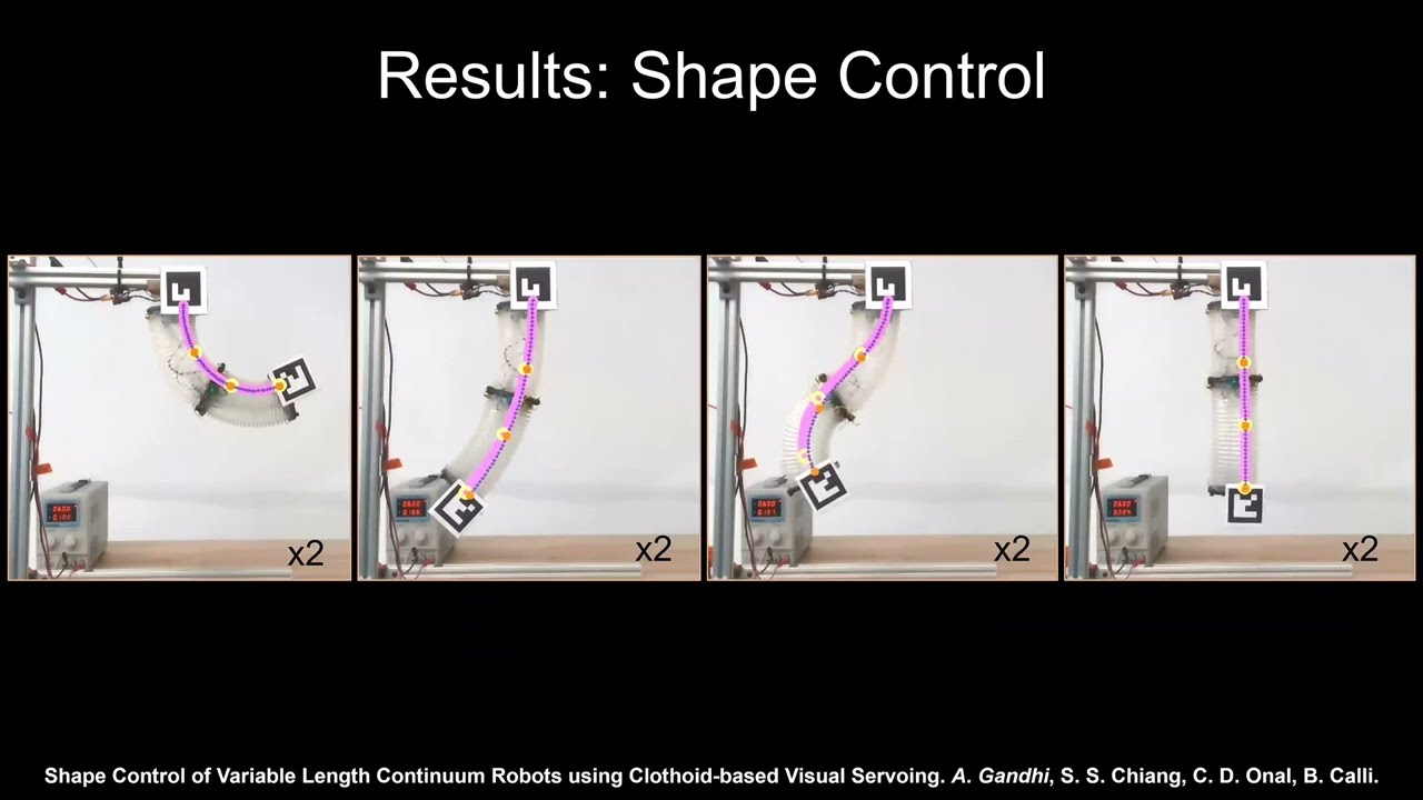 Shape Control of Variable Length Continuum Robots using Clothoid-based Visual Servoing