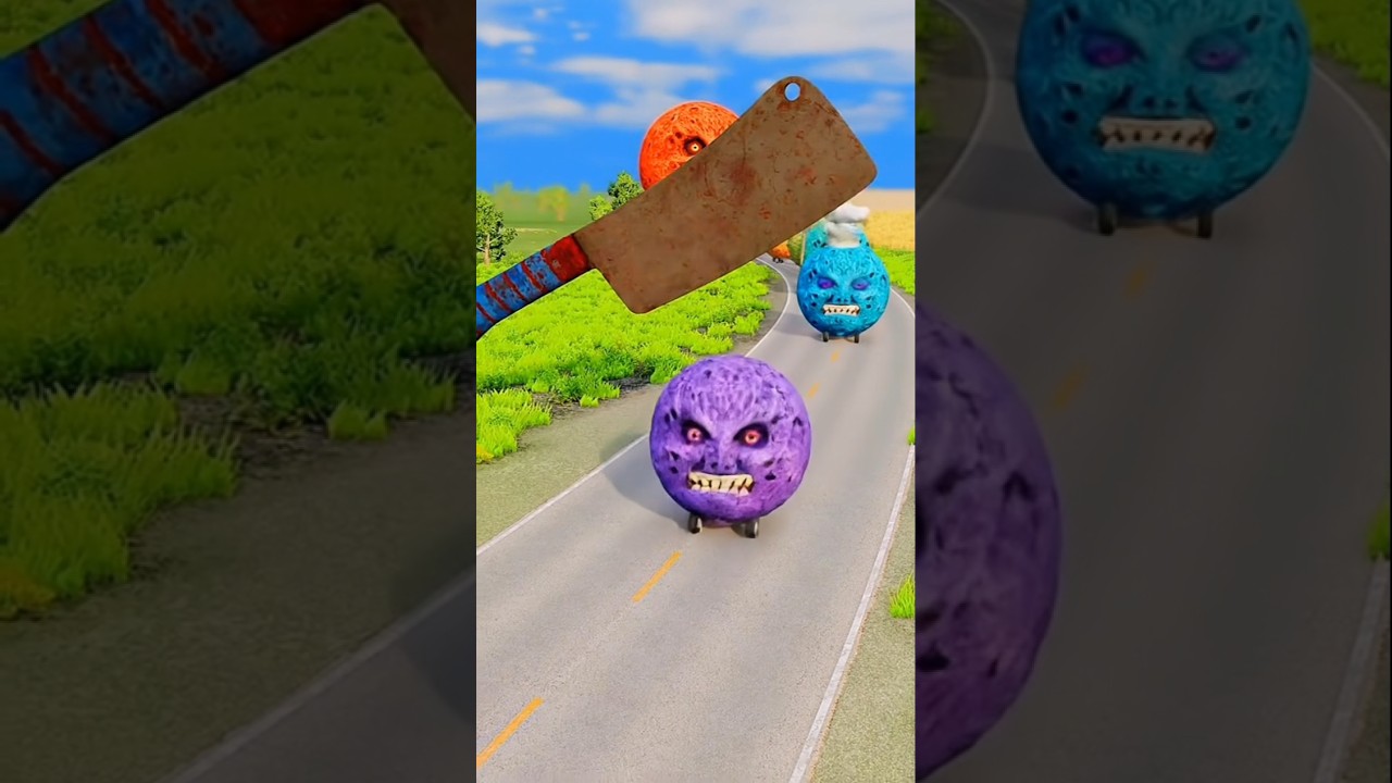 Big & Small Cars vs Giant Butcher Knife#1😱- BeamNG.drive 