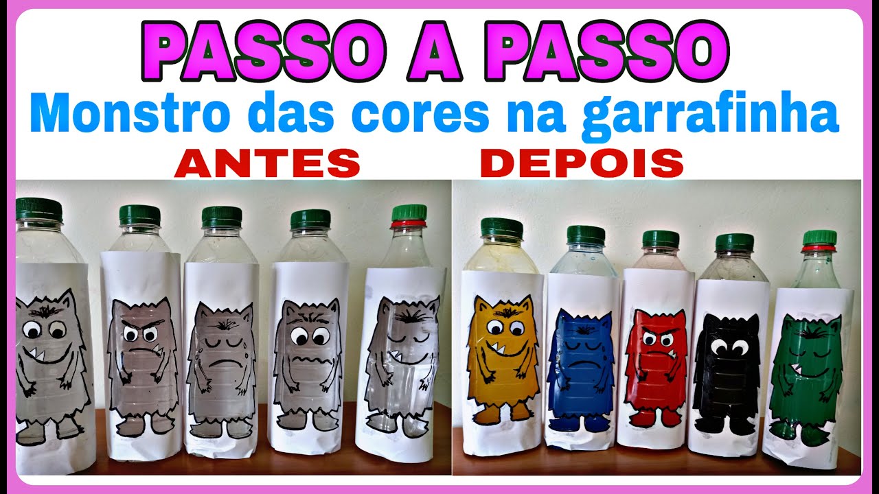 Passo a passo. MONSTRO DAS CORES NA GARRAFINHA. Moldes Gratuitos.