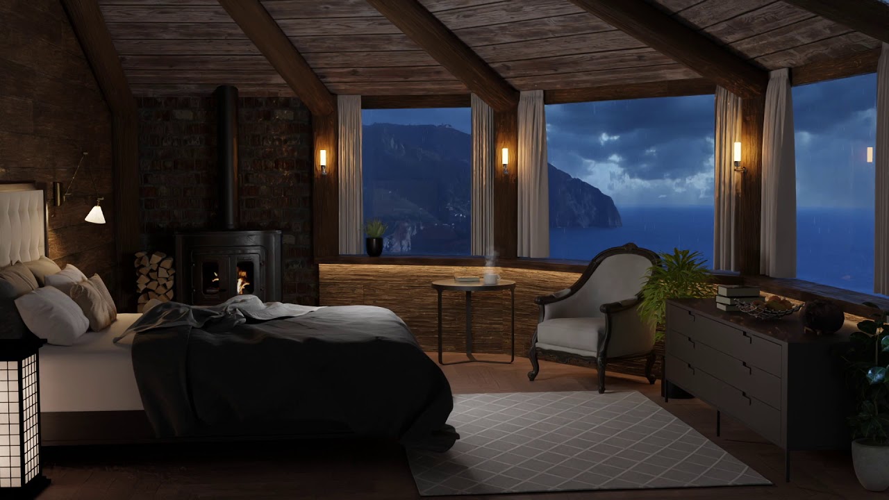 Cozy Cabin Fireplace and Rain Ambience | 10 Hours | Sounds For Sleeping, Studying or Relaxation