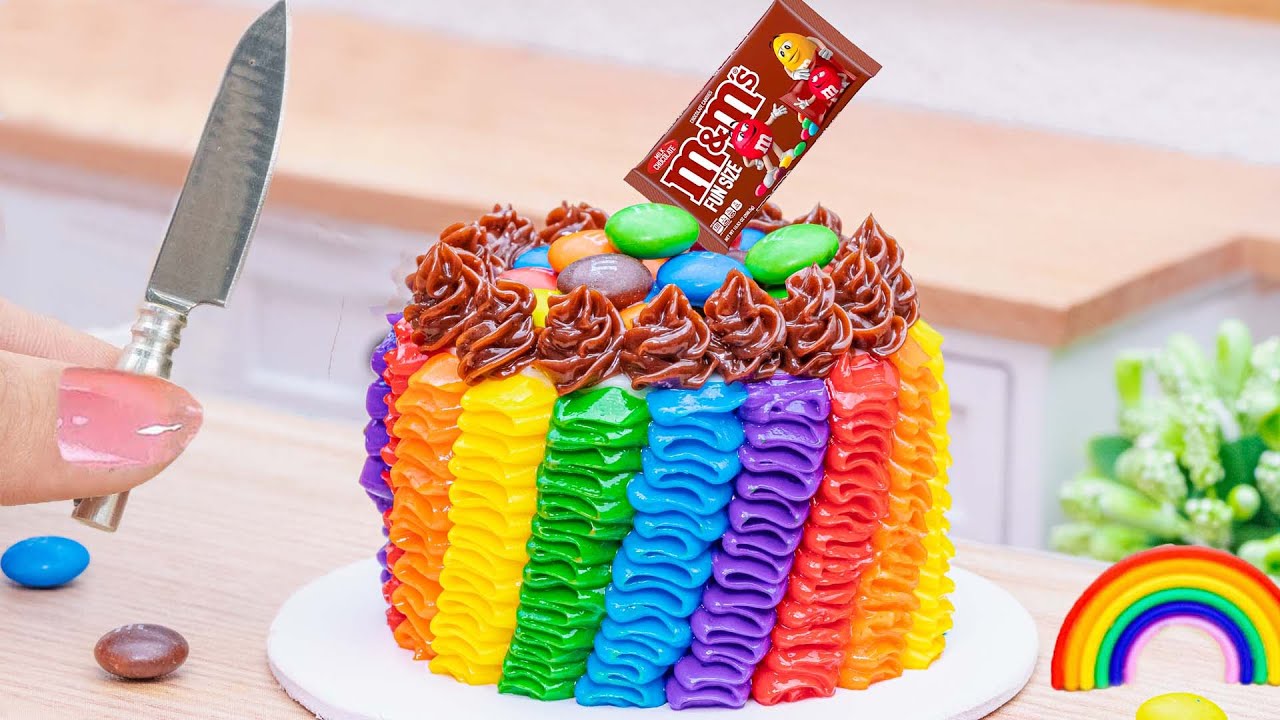 Colorful Rainbow Cake 🌈 Sweet Miniature Rainbow Chocolate Cake with M&M🤤HT Mini Cakes
