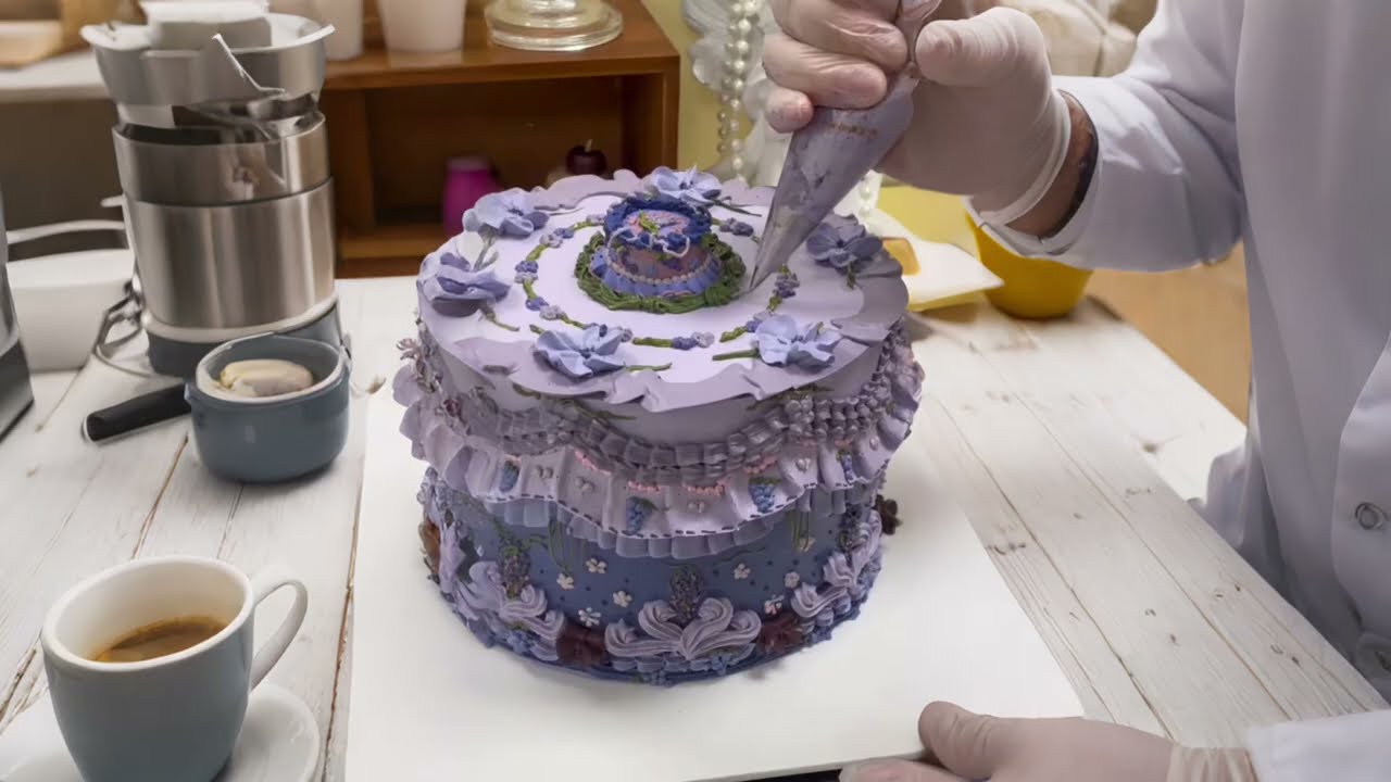 Immersive Purple Vintage Cake Decorating | Satisfying Buttercream Piping ASMR 沉浸式紫色复古蛋糕裱花 | 奶油裱花 