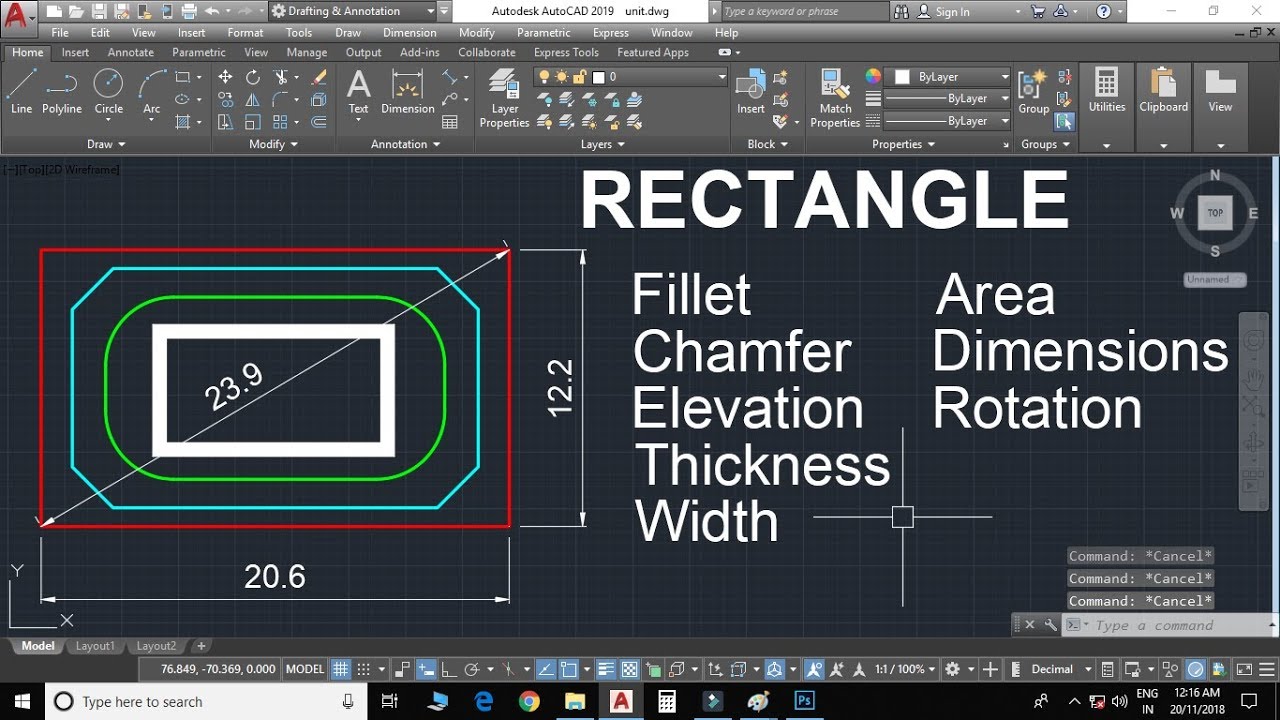AutoCAD Rectangle Command - All Options with Master tricks In Hindi