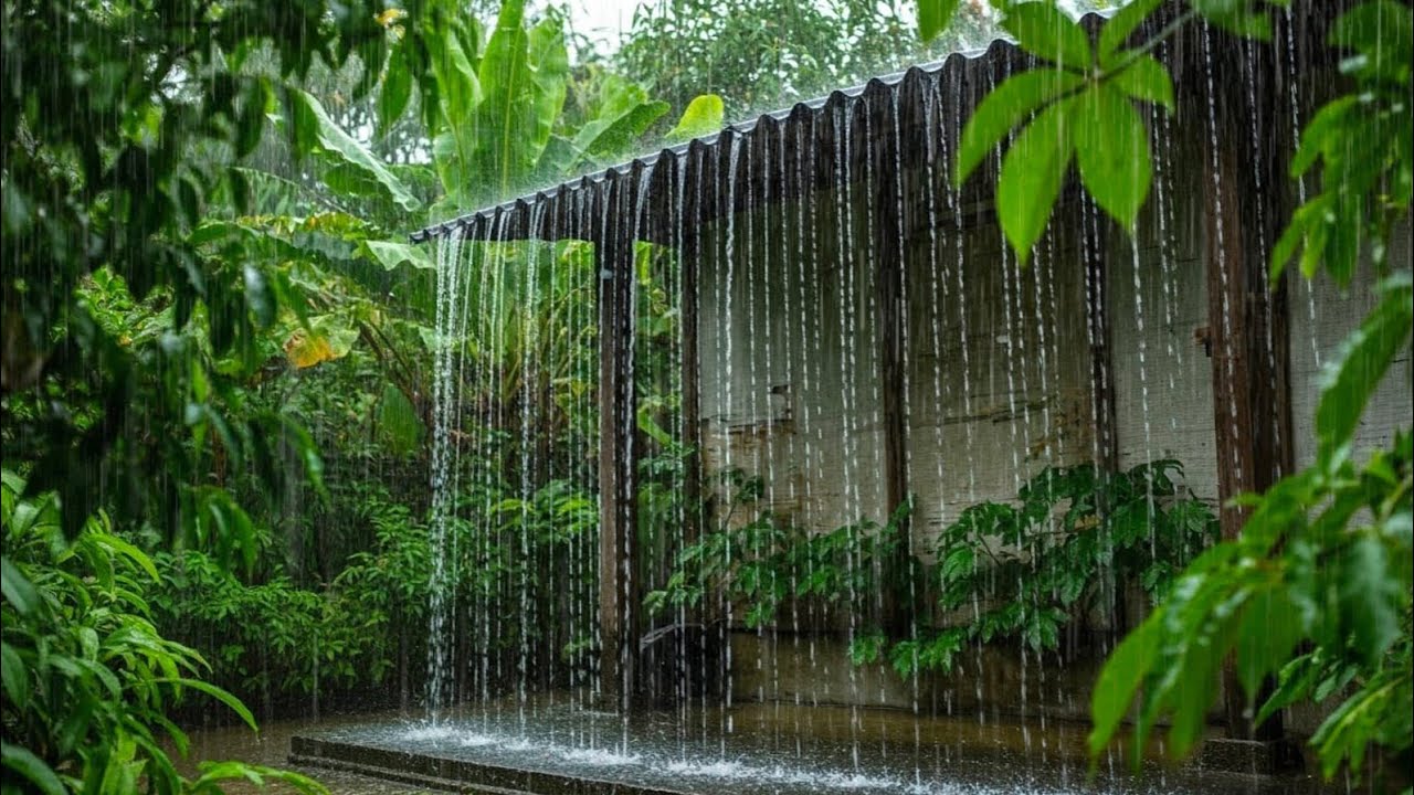 Heavy Rainstorm in tin Roof All Night – Soothing Rain Sounds for insomnia relief &  deep sleep