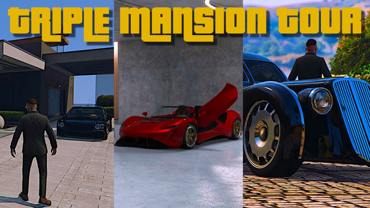 3 GTA MEGA MANSIONS...💸BATCAVE GARAGE!🦇