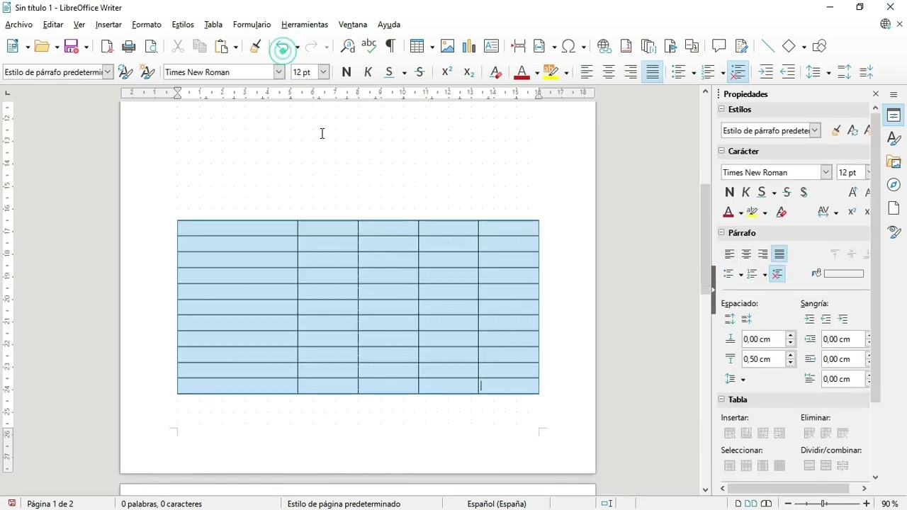 Libreoffice 7.  Writer.  Tablas: Insertar, eliminar, combinar, dividir y optimizar tamaño de celdas