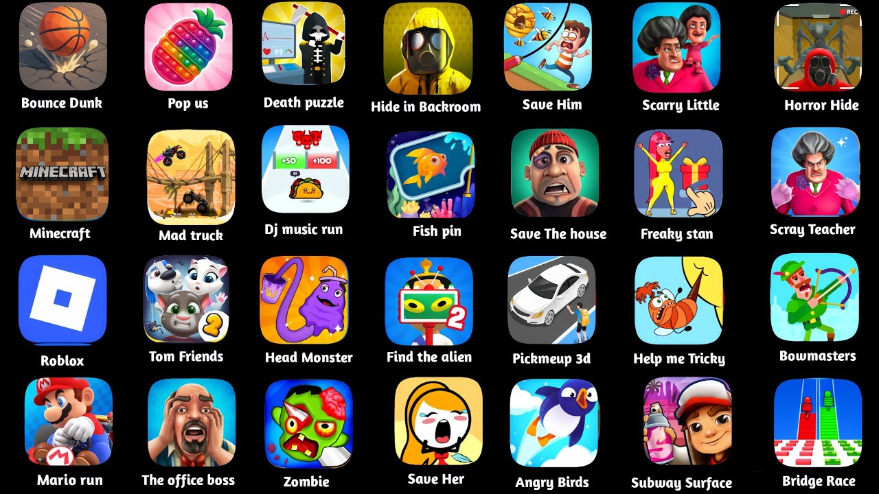 Spranky,Bounce Dunk,Death Puzzle,Hide in Backrooms,pop us,Scray Teacher,DJ Music Run,Roblox 