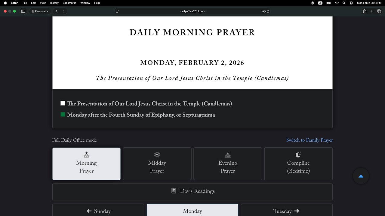 Morning Prayer, Monday 2 February 2026, BCP 2019: Psalms 24, 81, Genesis 32, Luke 2:22-40
