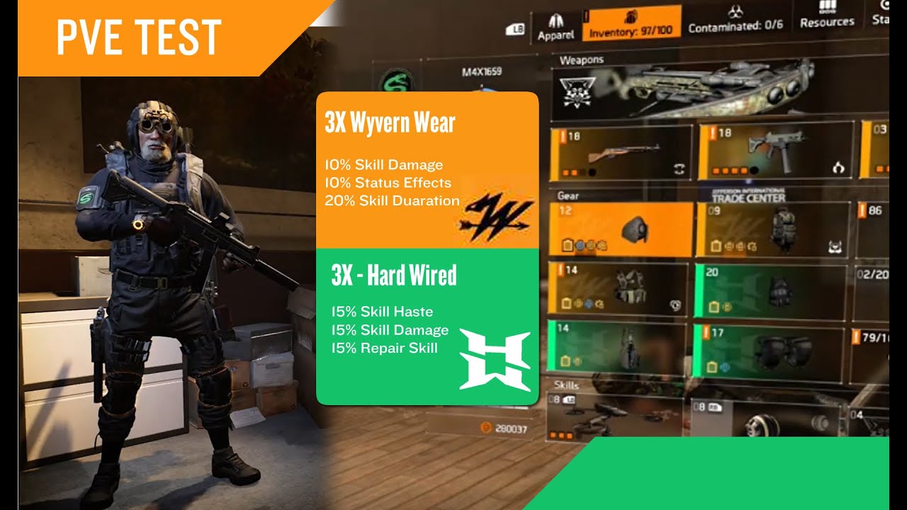Tech Skill Base Test PVE w/d 3X Wyvern Wear & 3X Hard Wired Gear Set - The Division 2