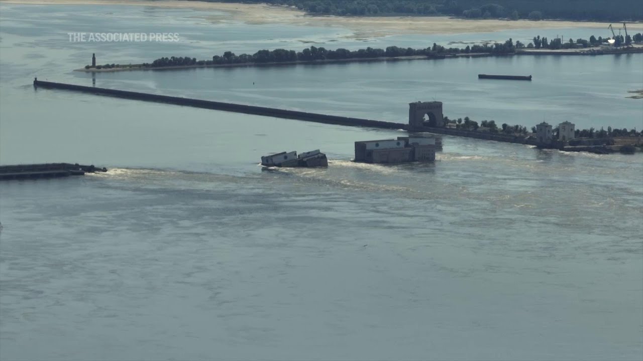 Drone video shows Ukraine dam devastation