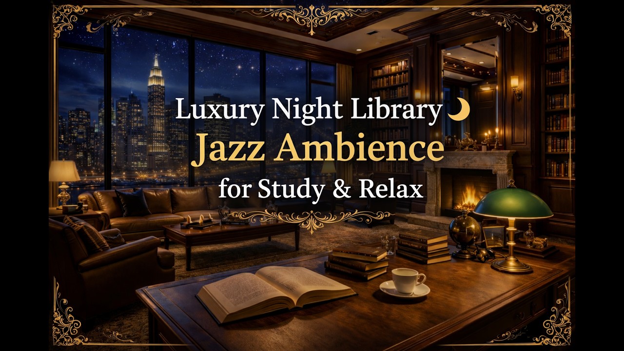 Luxury Night Library 🌙 Jazz Ambience for Study & Relax