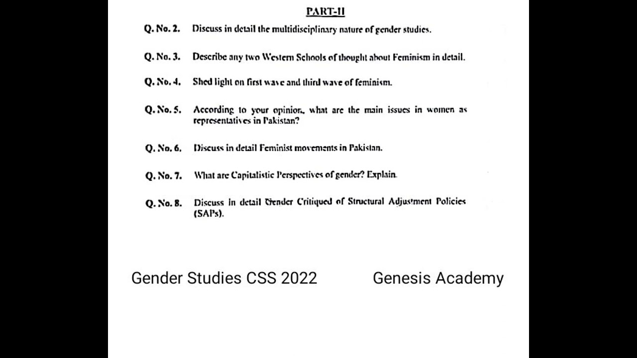 CSS Gender Studies Paper | CSS 2022 gender studies paper |