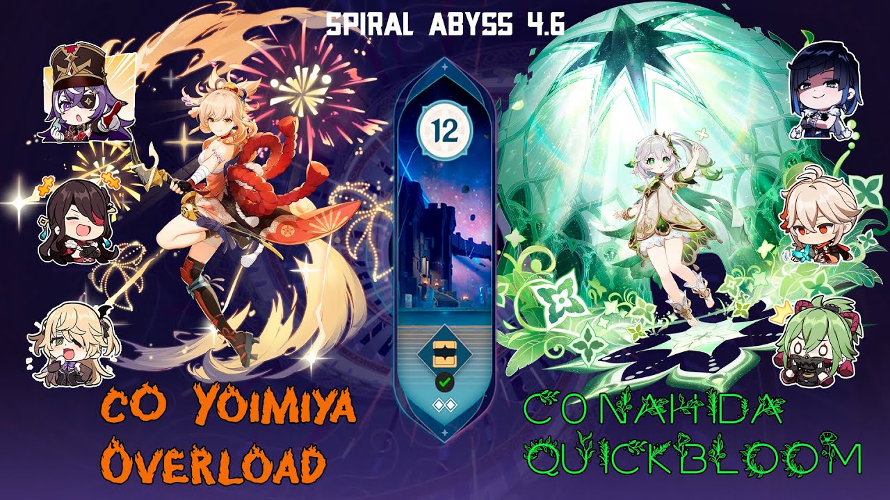 C0 Ёимия Перегрузка & C0 Нахида Бутоны Spiral Abyss 4.6 Floor 12 9 Stars