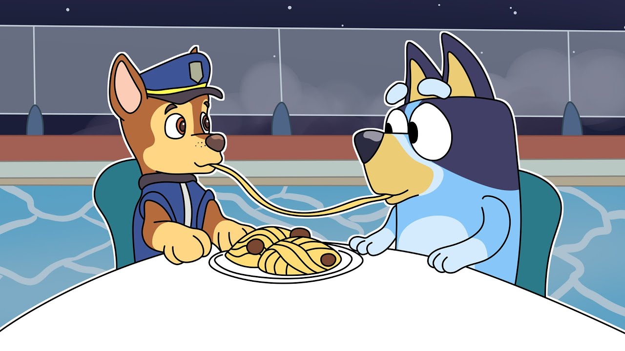 BLUEY Y CHASE DE PAW PATROL TIENEN UNA CITA EN LA PISCINA EN MINECRAFT 😍