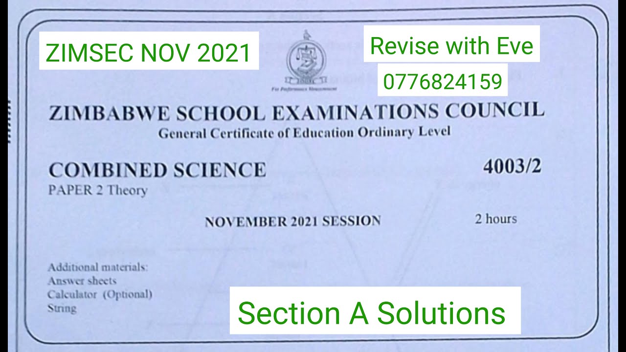ZIMSEC November 2021, Combined Science Paper 2, Solutions for Section A